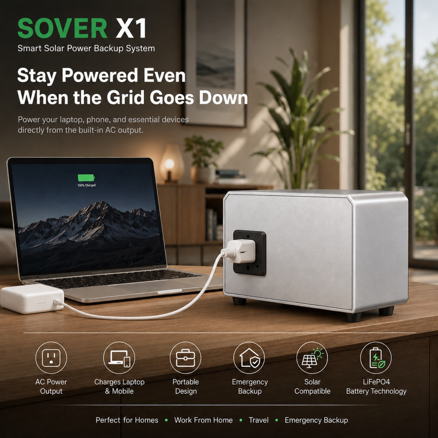 MecTURING SOVER X1 Smart Energy Backup System with 165W Solar Panel