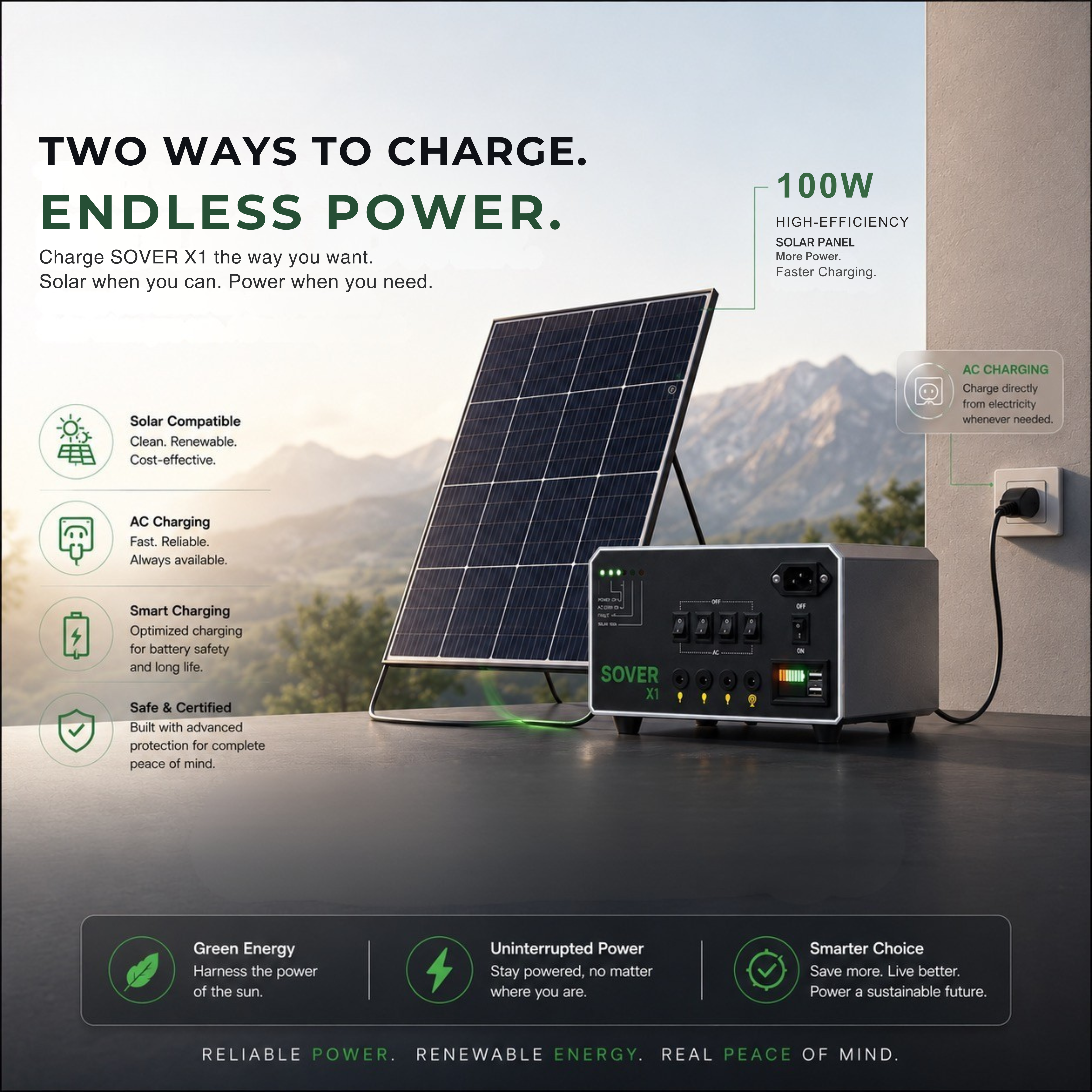 MecTURING SOVER X1 Smart Energy Backup System with 100 W Solar Panel