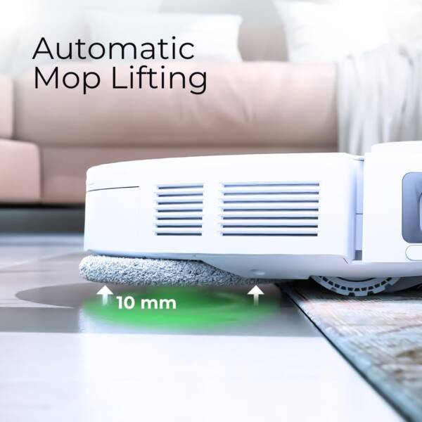 This picture indicates if the Havok Robotic Vacuum Cleaner has an automatic mop lifting feature or a carpet identification sensor.